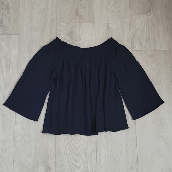 Talula Marcilly Navy Smocked Off Shoulder Blouse - Picture 3 of 4
